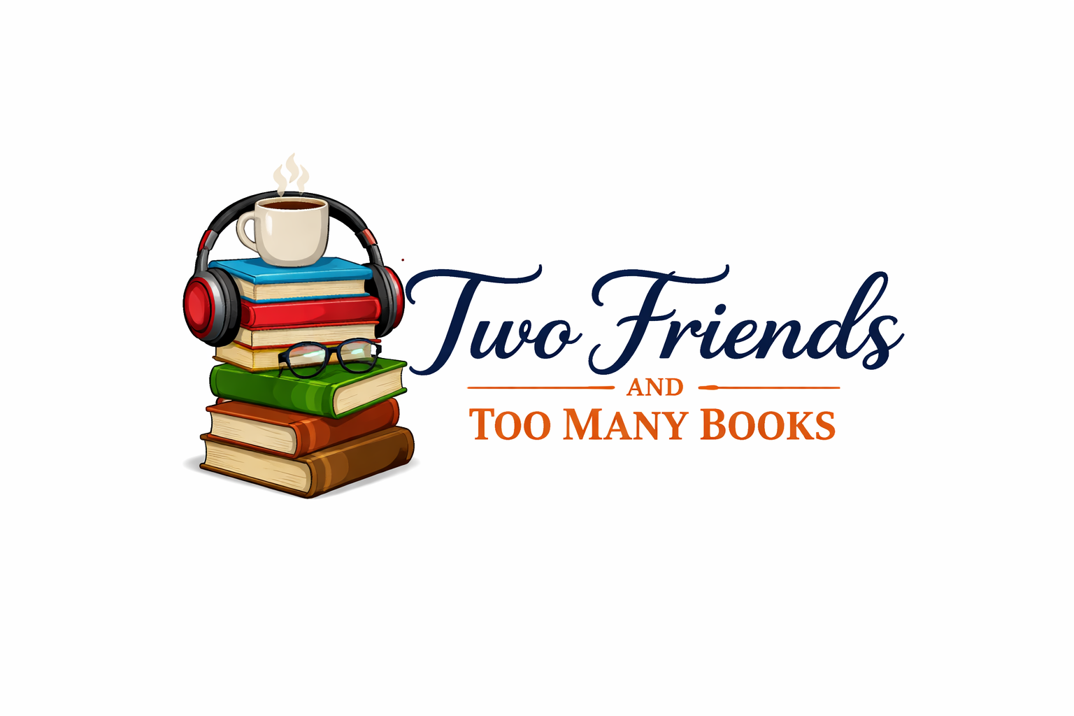 books, coffee, and headphones logo